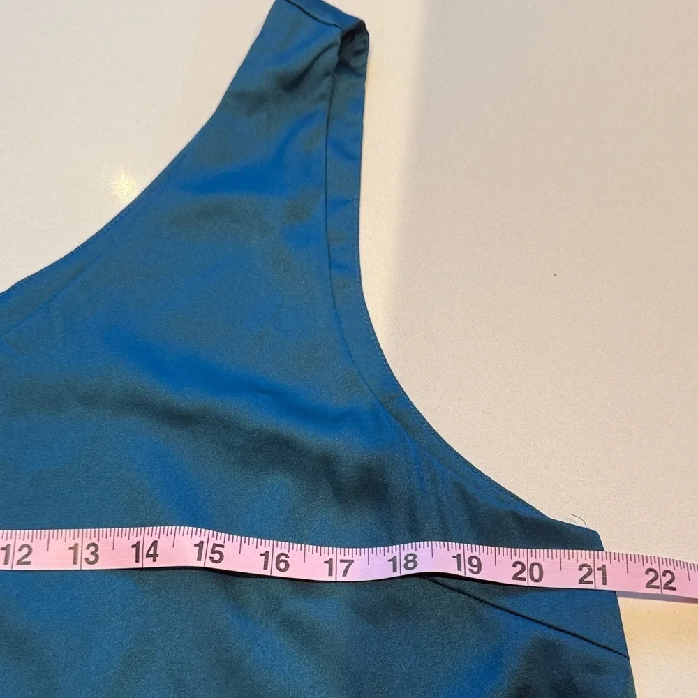 Zeagoo Satin V-Neck Sleeveless Blouse Camisole, Blue Green, Size XL